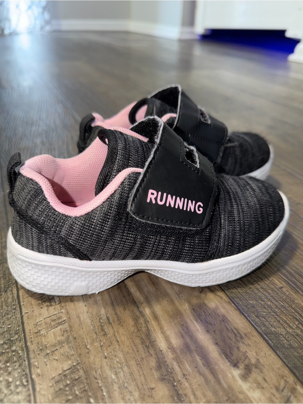 Kids Black & Pink Running Sneakers with Velcro Strap